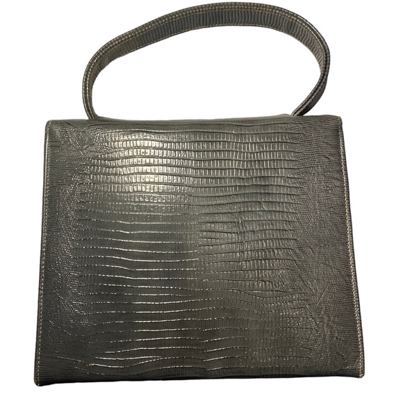 Vintage 50s 60s Triangle New York Grey Lizard Alligator Handbag Purse - Picture 2 of 14